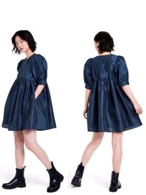 Kika Vargas x Target Navy Puff Sleeve Babydoll Mini Dress S